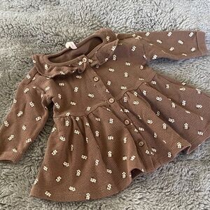 Quincy Mae Ribbed Brown Baby Dress Sz 6/12M Organic Cotton Floral
